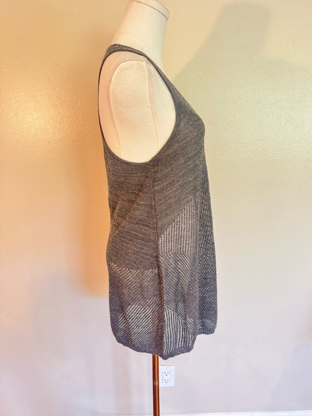 Eileen Fisher Gray/Metallic Knit Scoop Neck Tunic Merino Wool Blend - Picture 5 of 11